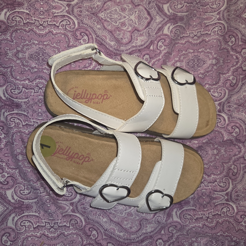 Jellypop Kids White Heart Buckle Sandals
